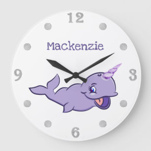 Narwhal Lila Lilac Magical Sea Unicorn Custom Große Wanduhr