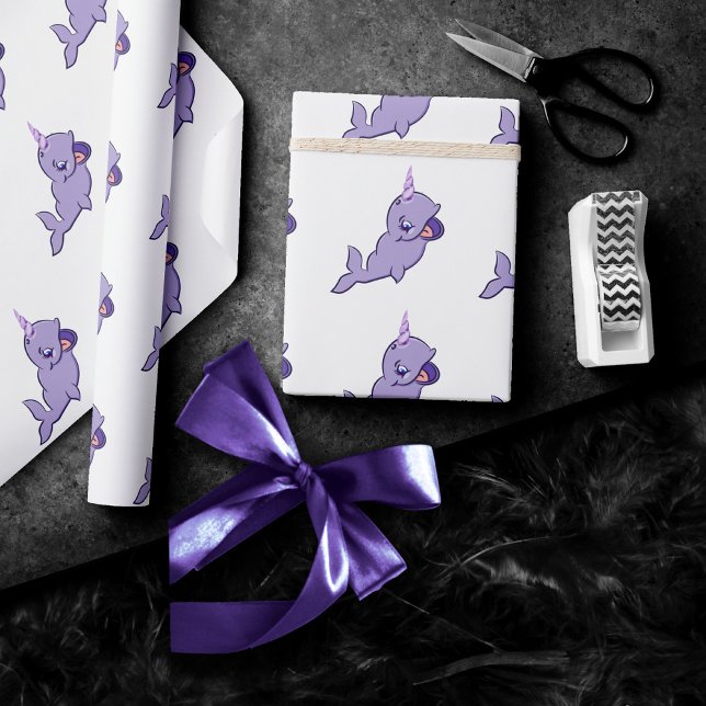 Narwhal Lila | Lilac Magical Sea Unicorn Party Geschenkpapier (Von Creator hochgeladen)