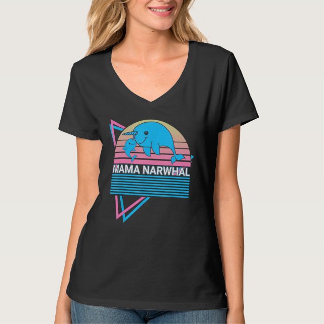 Narwhal Mama Retro Mama Narwhal T-Shirt (Vorderseite)