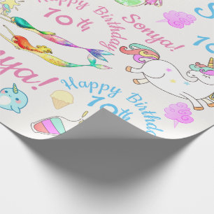 Narwhal, Mermaid, Personalisierter Name Unicorn, A Geschenkpapier