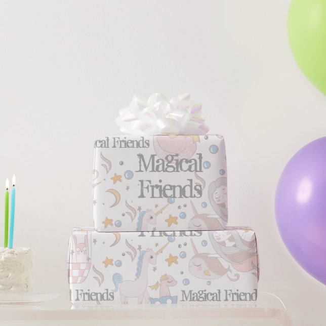 Narwhal Mermaid Unicorn Dragon Pastel Personalisie Geschenkpapier (Partygeschenke)