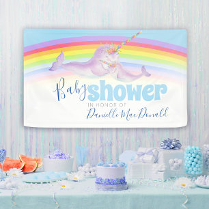 Narwhal Mutter Wasserfarbe Regenbogenbaby Dusche Banner