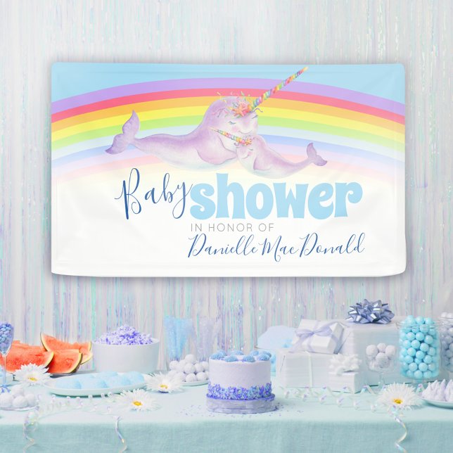 Narwhal Mutter Wasserfarbe Regenbogenbaby Dusche Banner (Von Creator hochgeladen)