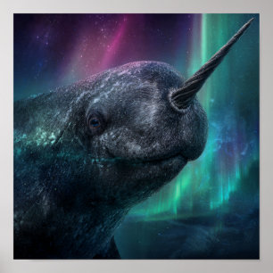 Narwhal Mystical Guardian - Aurora Arktische Nacht Poster