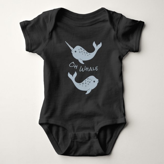 Narwhal Oh Whale Baby Bodysuit (Light Text) Baby Strampler (Vorderseite)