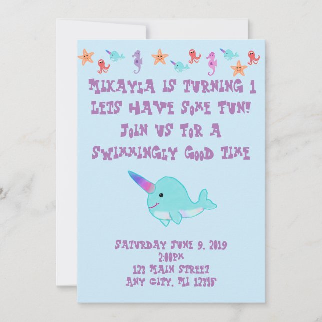 Narwhal personalisiert einladung (Vorderseite)