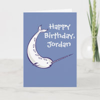 Narwhal personalisierte Geburtstags-Karte im Blau