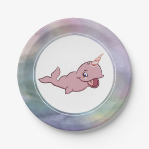 Narwhal Pink   Girly Kawaii Chibi Cartoon Party Pappteller