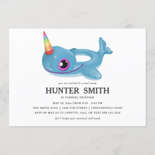 Narwhal Pool-Floss-Geburtstags-Pool-Party Einladung