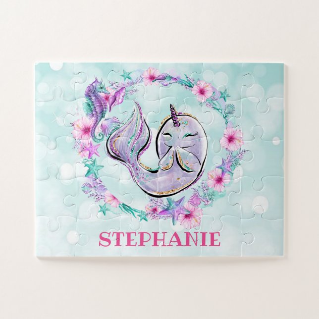 Narwhal & Sea Animals Under The Sea Custom Name Puzzle (Horizontal)