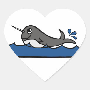 Narwhal Splash Herz-Aufkleber