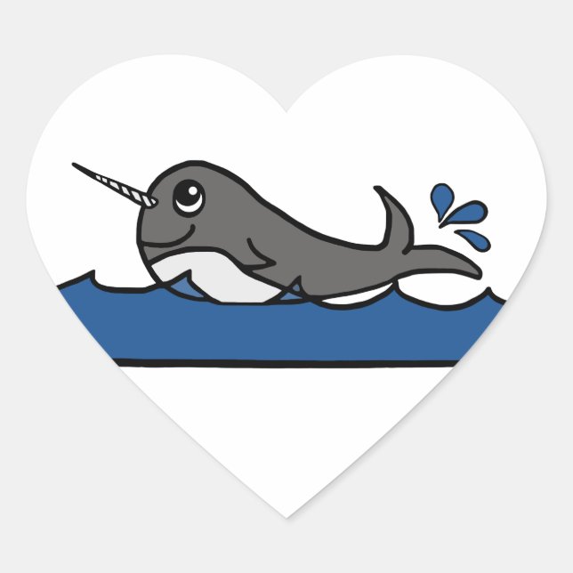 Narwhal Splash Herz-Aufkleber (Vorderseite)