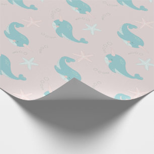Narwhal und Starfish Muster hellrosa Geschenkpapier
