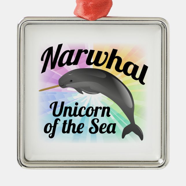 Narwhal Unicorn des Meeres, Niedlicher Regenbogen Ornament Aus Metall (Vorne)