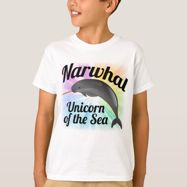 Narwhal Unicorn des Meeres, niedlicher Regenbogen T-Shirt (Vorderseite)