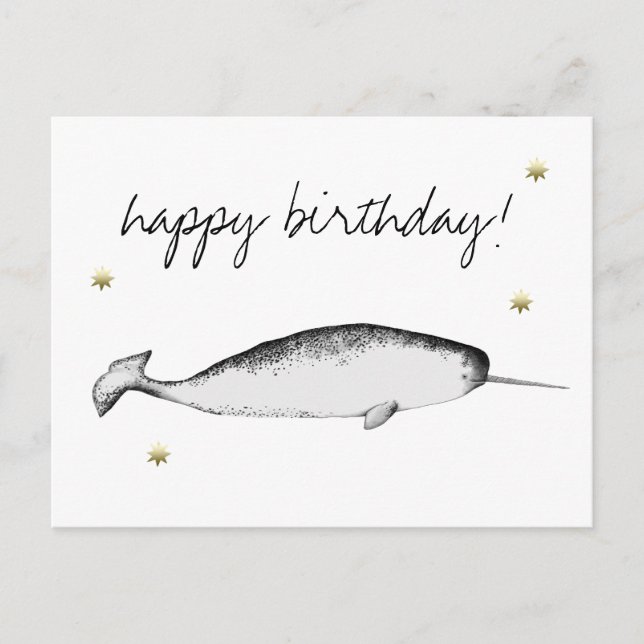 Narwhal Unicorn Illustration Whale Lover Birthday Postkarte (Vorderseite)