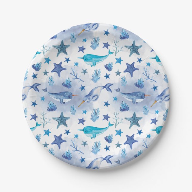 Narwhal unter den Sea Baby Shower Teller (Vorderseite)