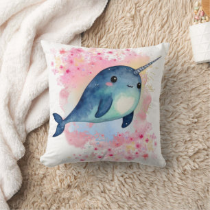 Narwhal Wasserfarbe Blumenrosa Printwerbung Kissen
