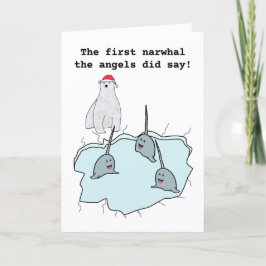 Narwhal whale pun Christmas Weihnachtskarte Feiertagskarte