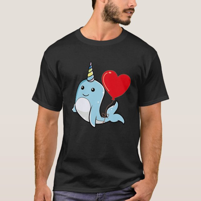 Narwhal With Heart Balloon Valentines Day Love Boy T-Shirt (Vorderseite)