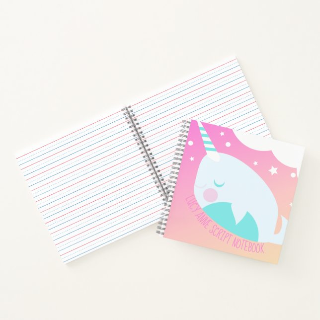 Narwhale Ombre Pastel Rainbow Handwriting Notizbuch (Innenseite)