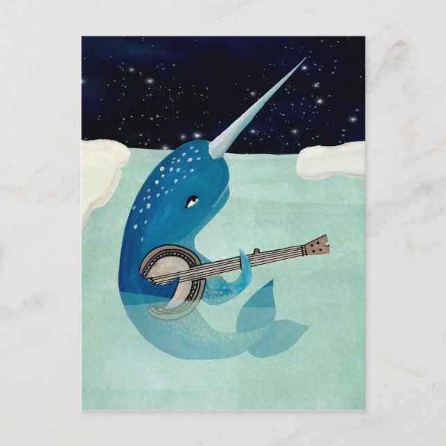 Narwhal's Aquarelle - Narwhal spielt Banjo-Karte Postkarte (Vorderseite)