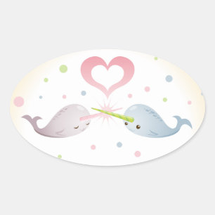Narwhals Kisses Ovaler Aufkleber
