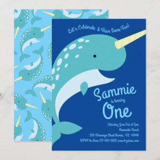 Narwhals Ocean Einladungen zum 1. Geburtstag
