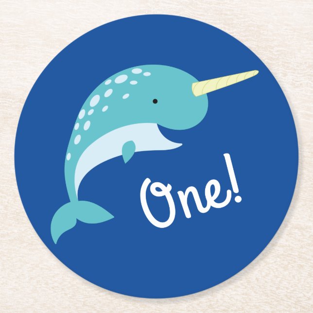 Narwhals Ocean Kid's Geburtstagsparty Runder Pappuntersetzer (Vorderseite)