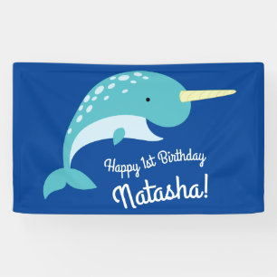 Narwhals Ocean Niedlich 1. Geburtstag Party Thema Banner
