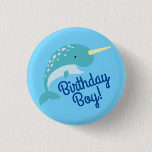 Narwhals Ocean Niedlich 1. Geburtstag Party Thema Button