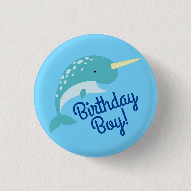 Narwhals Ocean Niedlich 1. Geburtstag Party Thema Button (Vorderseite)