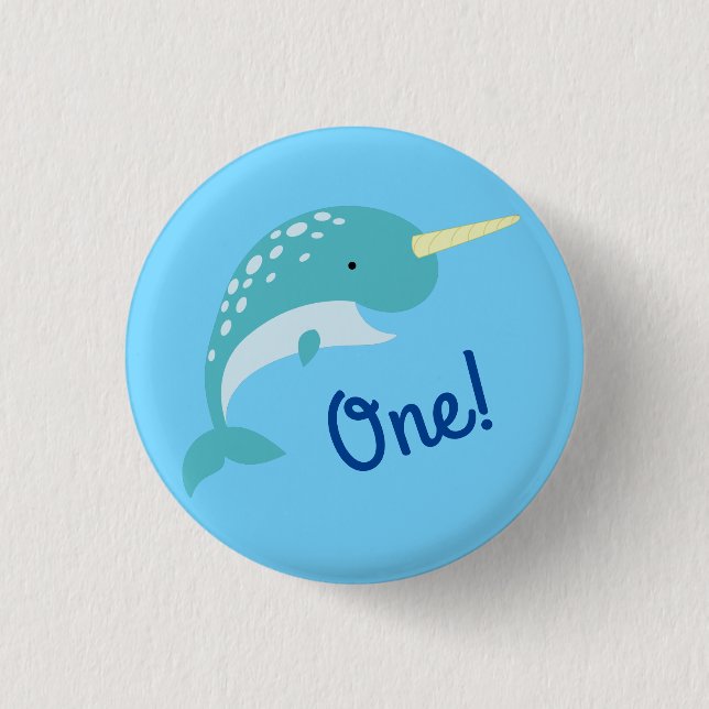 Narwhals Ocean Niedlich 1. Geburtstag Party Thema Button (Vorderseite)