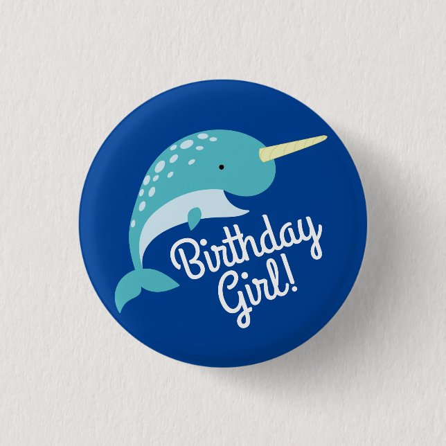 Narwhals Ocean Niedlich 1. Geburtstag Party Thema Button (Vorderseite)