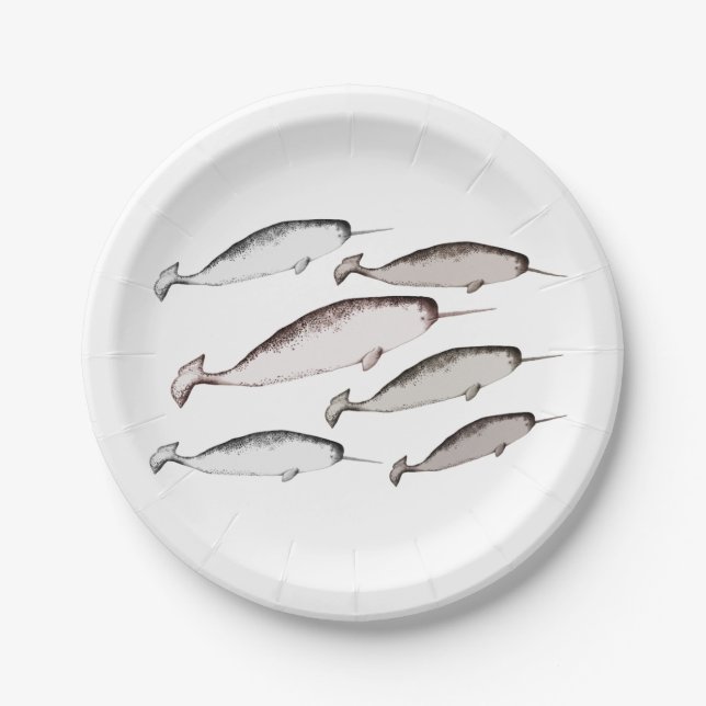 Narwhals Swim - Narwhal Pattern Whale Lover Gesche Pappteller (Vorderseite)