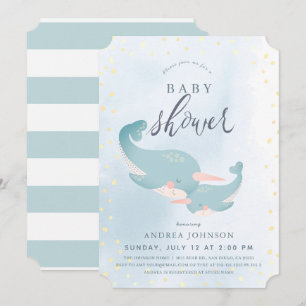 Narwhals Watercolor Blue Boy Baby Dusche Einladung