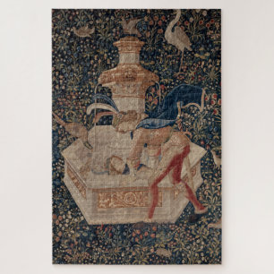 Narziss am Brunnen, mittelalterlicher Teppich Puzzle