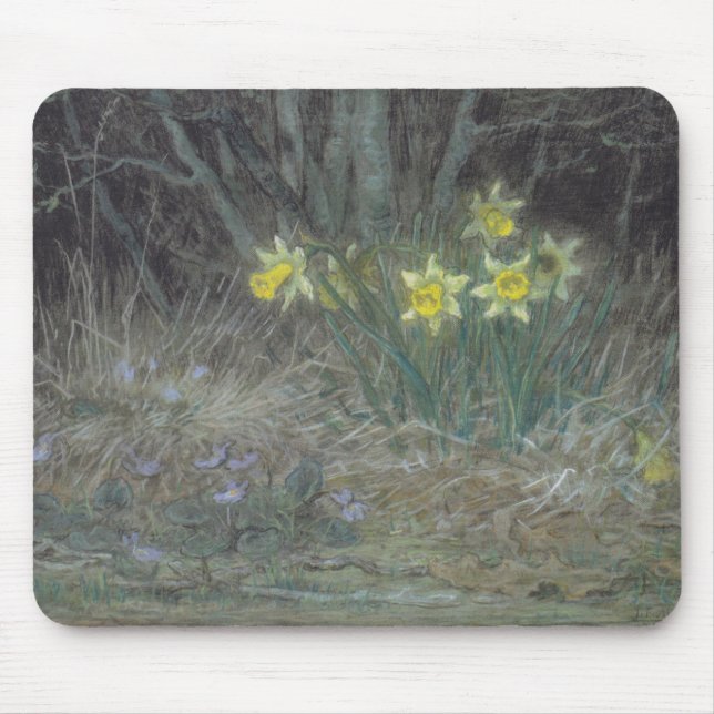 Narzisse Blume und Violetten (von Millet) Mousepad (Vorne)