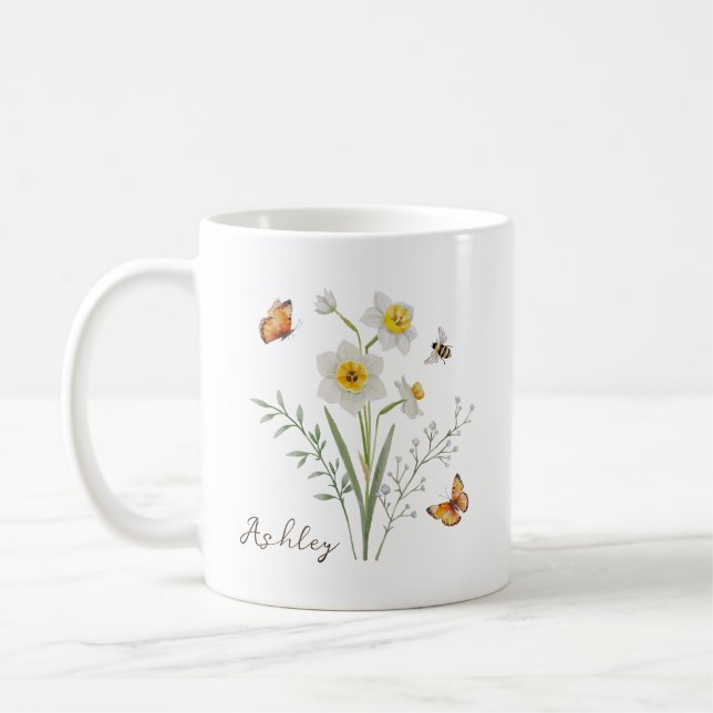 Narzisse Geburtsmonatsblume Kaffeetasse (Links)