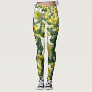 Narzissen-Frühlings-Blumen-Weiß Legging Leggings