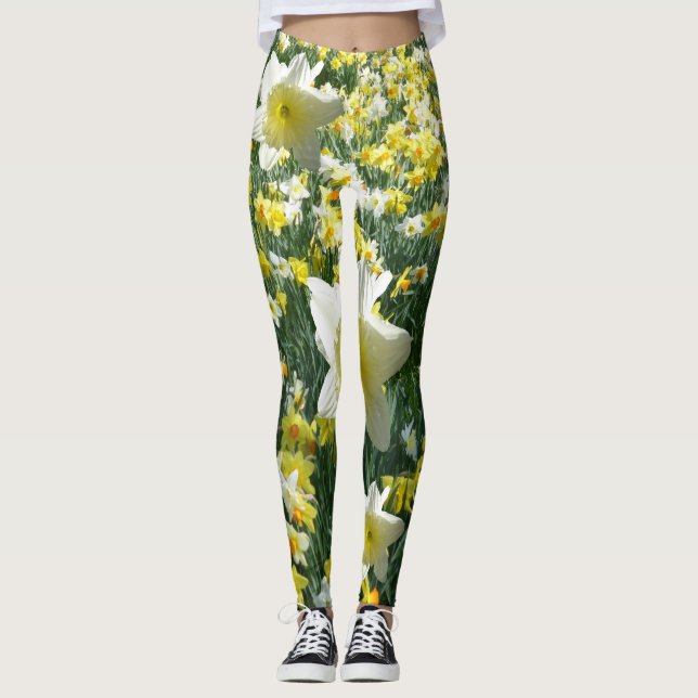 Narzissen-Frühlings-Blumen-Weiß Legging Leggings (Vorderseite)