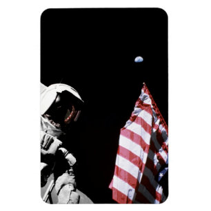 NASA Apollo 17 Astronaut Flag Earth Moon Foto Magnet