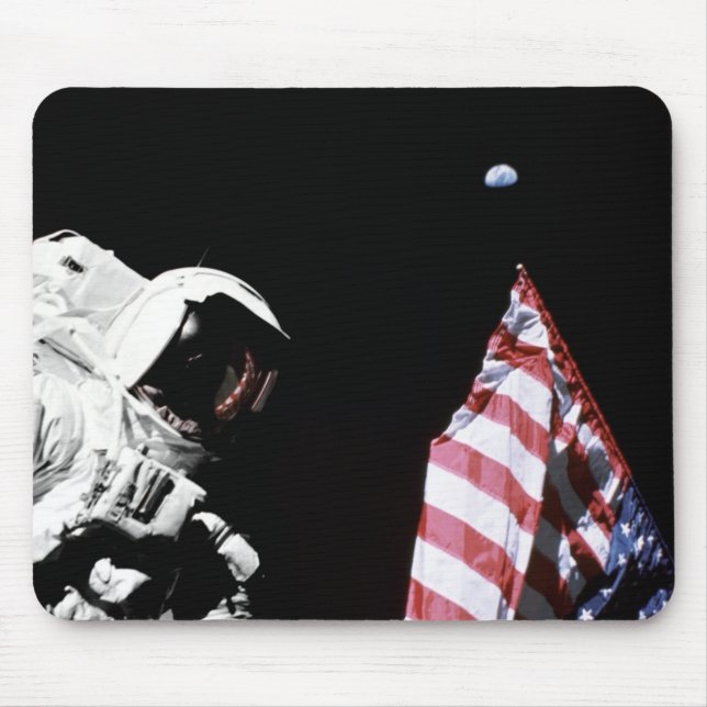 NASA Apollo 17 Astronaut Flag Earth Moon Foto Mousepad (Vorne)