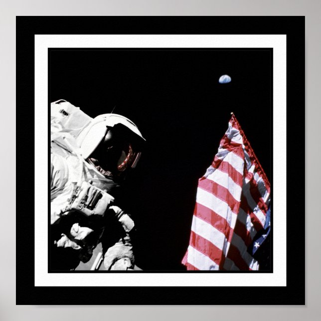 NASA Apollo 17 Astronaut Flag Earth Moon Foto Poster (Vorne)