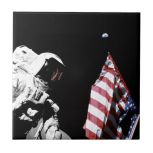 NASA Apollo 17 Astronautenflagge Erde Mond Foto Fliese