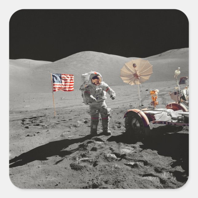 NASA Apollo 17 lunar landing mission, 1972 Quadratischer Aufkleber (Vorderseite)