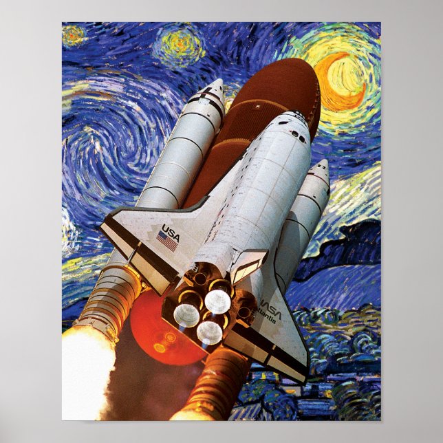 NASA Space Shuttle Launch Van Gogh Starry Night Po Poster (Vorne)
