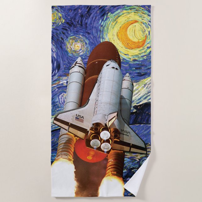 NASA Space Shuttle Launch Van Gogh Starry Night Strandtuch (Vorderseite)