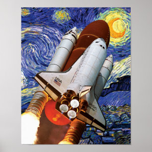 NASA Space Shuttle Start Van Gogh Sternennacht Po Poster