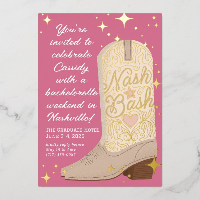Nash Bash Cowgirl Boot Junggeselinnen-Abschied Folieneinladung (Vorderseite)